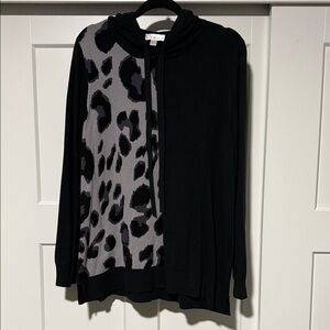 NWoT Belle by Kim Gravel Black and Gray Leopard Sweater hoodie